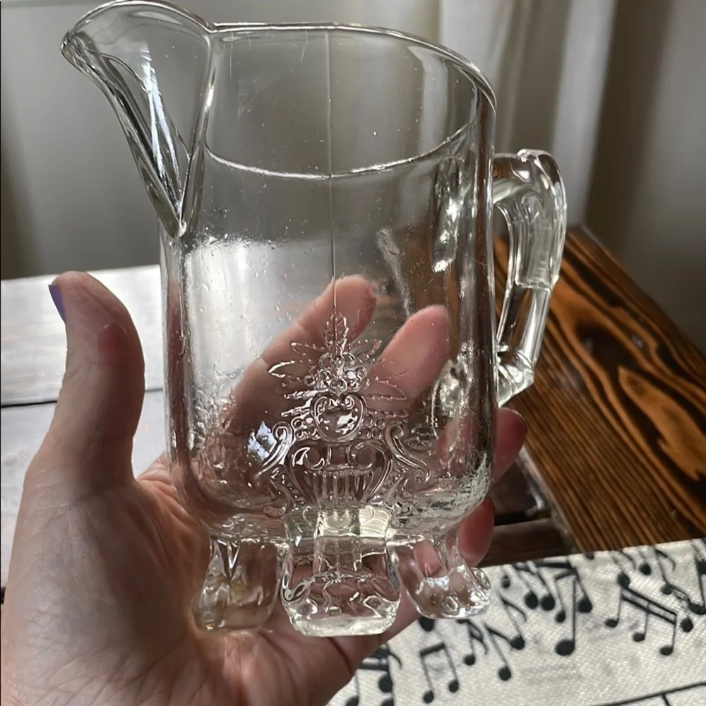 Vintage Clear Riverside Glass Co EAPG Grasshopper Pitcher Detailing Footed Base